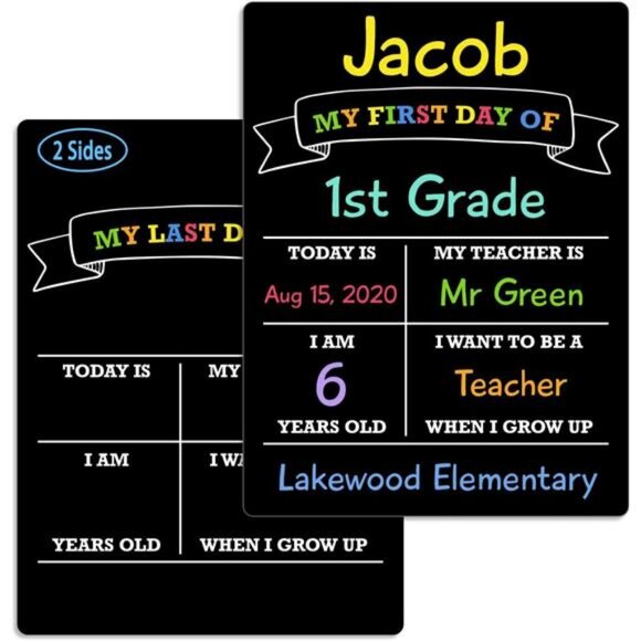 First Day of School Sign Board, 12″x8.5″ Photo Prop Sign Double Sided, Wet Erase - Picture 1 of 5